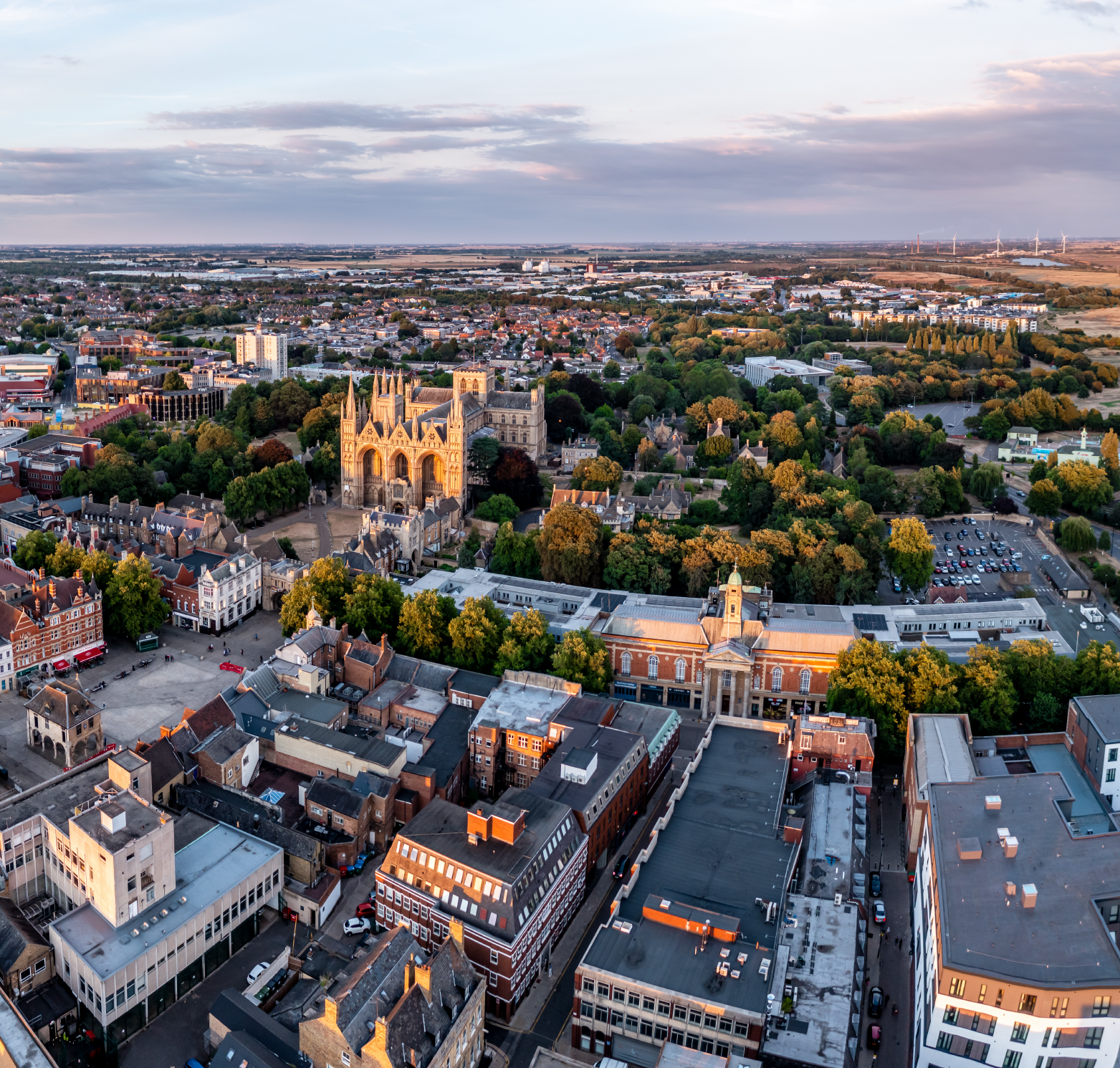Aerial-cityscape-skyline-of-Peterborough-Cathedral-and-city-centre